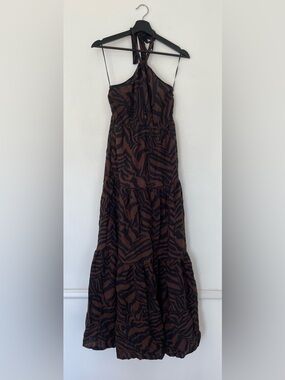 Nicole Miller New York Linen Blend Tiered Maxi Halter Dress Size S